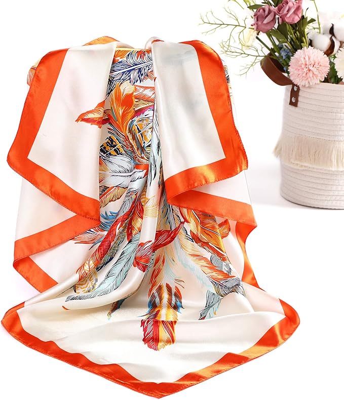 AWAYTR 35” Satin Large Square Head Scarves - 4PCS Silk Like Neck Scarf Hair Sleeping Wraps Satin Silk Scarfs for Women