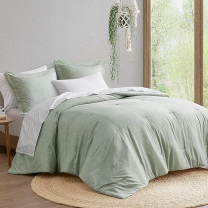 Comfort Spaces Queen 7 Pieces Comforter Set, Boho Bed Sets for Queen Size, Farmhouse Bedding Sets with Comforter, Gift Bed in a Bag with Comforter, Sheets, Pillowcases, and Shams, Queen, Sage Green
