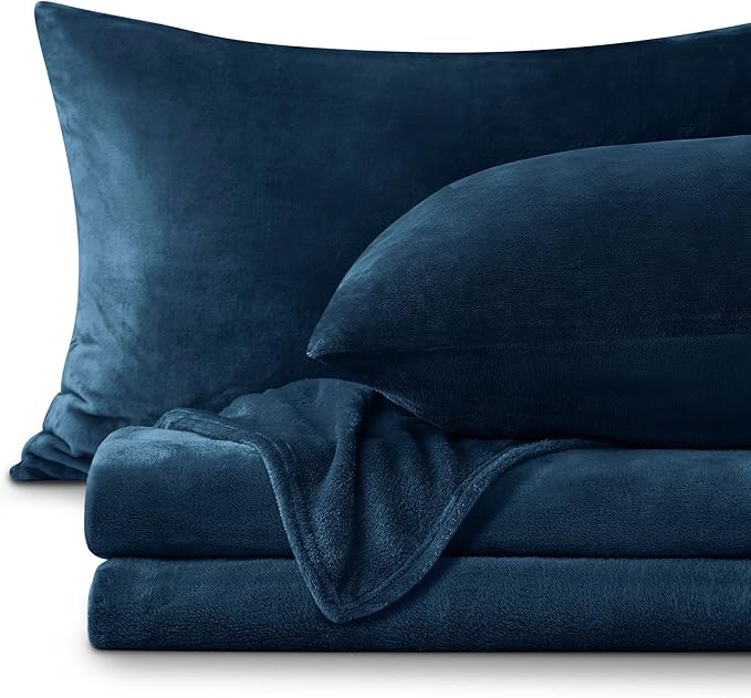 BEDELITE Flannel Sheets Queen Size Navy - Super Soft Fleece Sheets Set Fluffy Extra Plush, 4 Piece(Include Fitted Sheet, Flat Sheet, 2 Pillowcases)