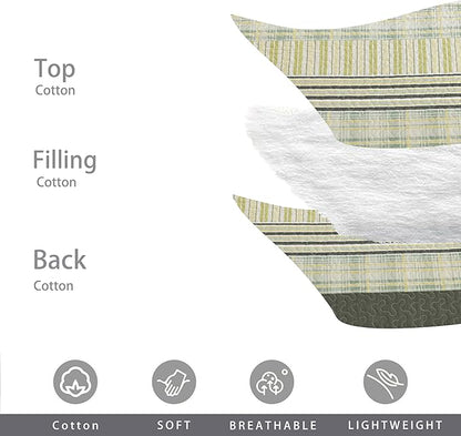 Homzard King Quilt - Cotton Comforter Set King Size, Green Yellow Striped Quilt Set,Olive Green Plaid Bedding Bedspread, Lightweight Farmhouse Comforter 3 Pieces All Season