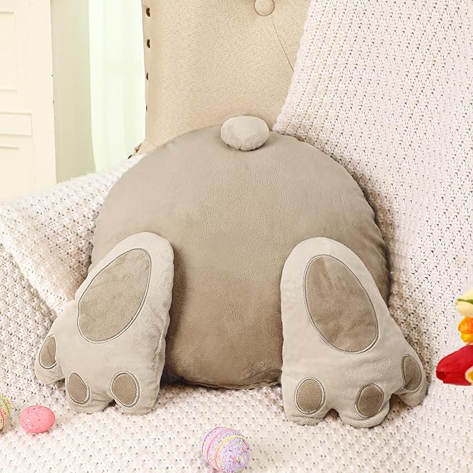 Wenqik Easter Bunny Tail Throw Pillow Rabbit Butt Shaped Decorative Pillow 3D Animal Plush Cushion Cute Hugging Pillow for Spring Easter Gift Bedroom Sofa Couch Living Room Decoration, 14.96''