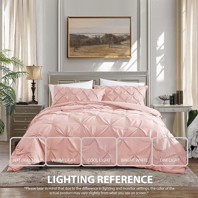 Cathay Home King Bedding - Pintuck 3-Piece Comforter and Sham Set - Ultra Soft & All Season Warmth - Rose Blush