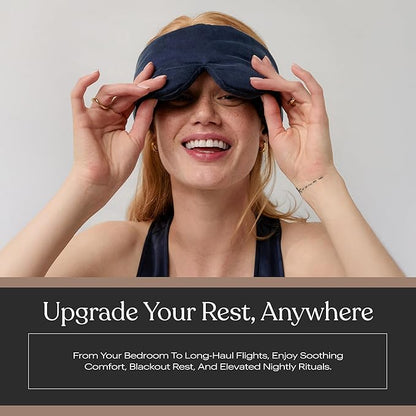 Lunya Weighted Silk Sleep Mask – Mulberry Silk Eye Cover with Cooling Glass Beads, Noise-Reducing Fit, Washable Fabric, and Travel Pouch – Sleeping Mask for Men and Women - Deep Blue - Small