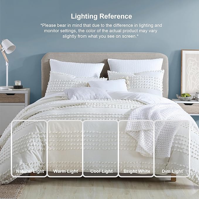 Swift Home Marilla 100% Cotton Prewashed Yarn-Dyed Dobby Clip Dot 5-Piece Bedding Comforter Set, All Season & Breathable, Oeko-TEX Certified – Ivory, Full/Queen