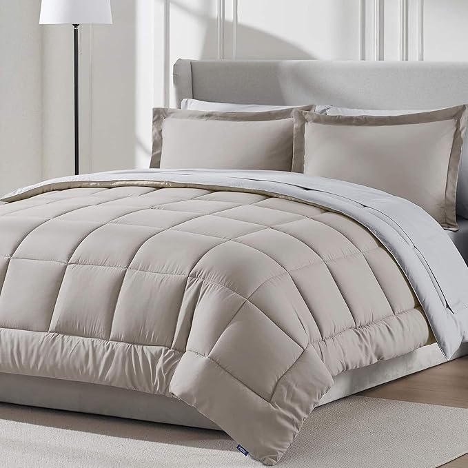 Nestl 7 Piece King Comforter Set – Linen Reversible Bed in a Bag – Complete King Size Bedding Set with Sheets, Pillowcases and Shams
