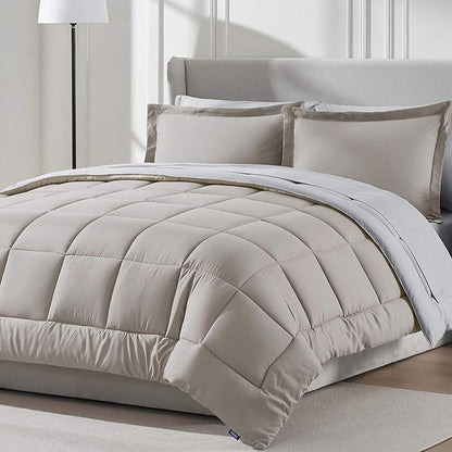 Nestl 7 Piece Full Comforter Set – Linen Reversible Bed in a Bag – Complete Full Size Bedding Set with Sheets, Pillowcases and Shams
