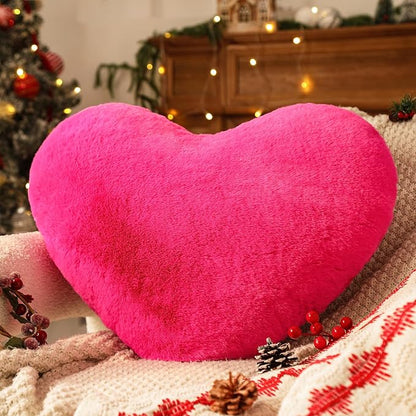 YRXRUS Valentines Heart Pillows, Love Heart Shaped Pillow, Small Cute Rose Heart Pillows for Gifts, Faux Rabbit Throw Pillows for Her, Kids, Girls Home Decoration, 10X11 Inch