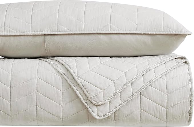 palassio Beige Cotton Quilt Queen Size Bedding Sets with Pillow Shams, White Lightweight Soft Bedspread Coverlet, Tan Cream Quilted Comforter Bed Cover for All Season, 3 Pieces, 90x96 inches