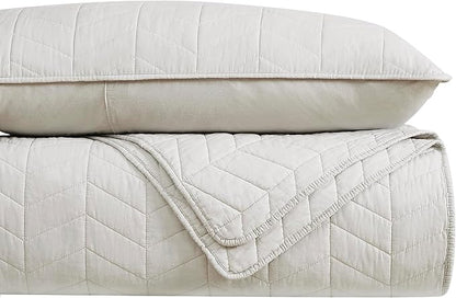palassio Beige Cotton Quilt Queen Size Bedding Sets with Pillow Shams, White Lightweight Soft Bedspread Coverlet, Tan Cream Quilted Comforter Bed Cover for All Season, 3 Pieces, 90x96 inches