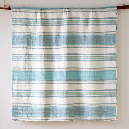 Levtex Home - Kailua Quilt Set - Twin Quilt + One Standard Pillow Sham - Stripe - Blue Teal Taupe Cream - Quilt (68x86in.) and Pillow Shams (26x20in.) - Reversible - Cotton Fabric