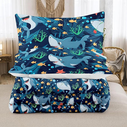 Tailor Shop Shark Bedding Sets for Boys Kids Teens,Shark Comforter Sets Full Size with 2 Pillowcase…