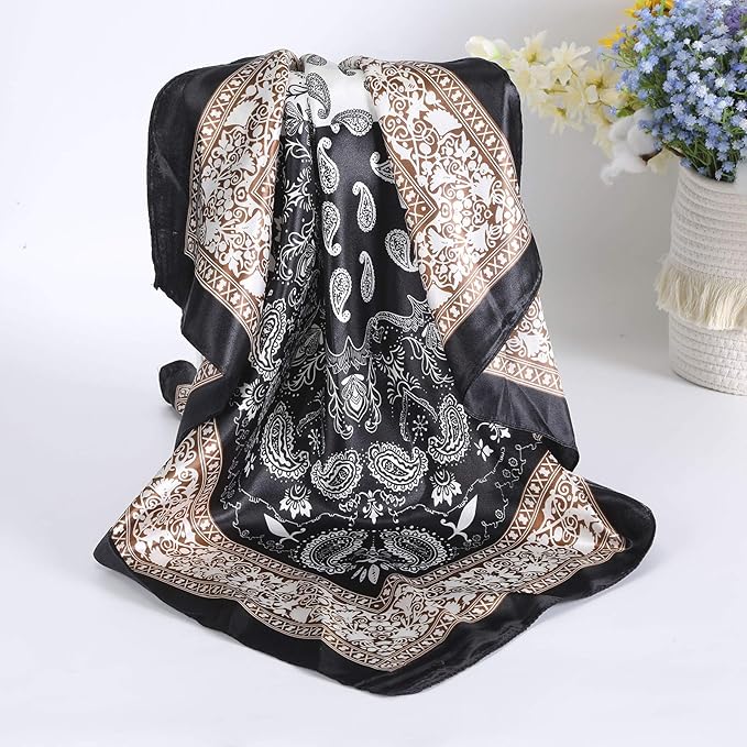 AWAYTR 35” Satin Large Square Head Scarves - 4PCS Silk Like Neck Scarf Hair Sleeping Wraps Satin Silk Scarfs for Women