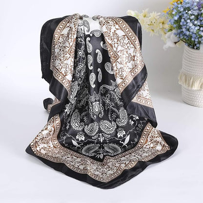 AWAYTR 35” Satin Large Square Head Scarves - 4PCS Silk Like Neck Scarf Hair Sleeping Wraps Satin Silk Scarfs for Women