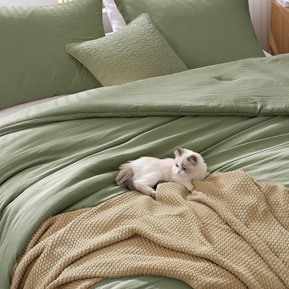 WRENSONGE Queen Comforter Set - 3 Pieces Prewashed Green Comforter Soft Lightweight for All Seasons,Down Alternative Comforters Queen Size with 2 Pillow Shams