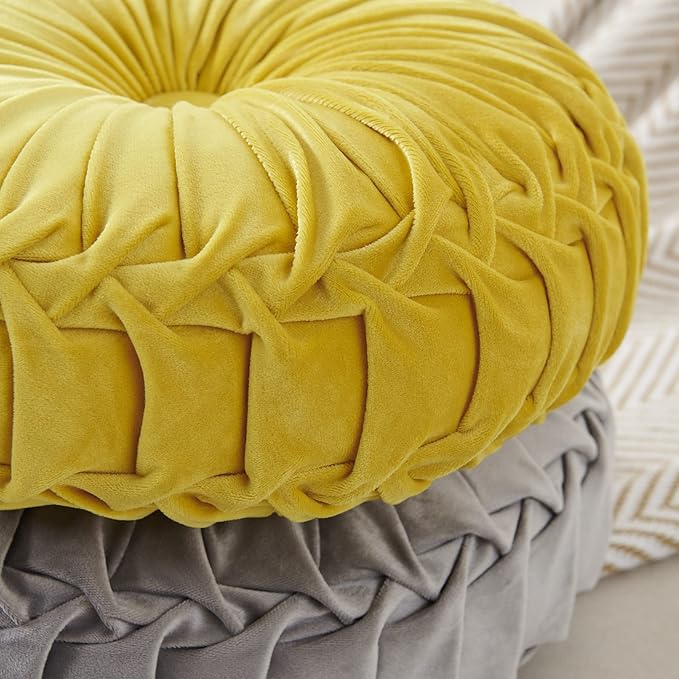 S_SSOY Round Throw Pillow for Couch Decorative 13"X13" Pumpkin Round Velvet Cushion for Sofa Bed Chair Floor Car Decorative (Yellow)