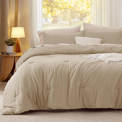 Bedsure Oversized King Comforter Set, Khaki Soft Prewashed Bedding for All Seasons, 3 Pieces GentleSoft™ Bed Set, 1 Lightweight Comforter (120"x98") and 2 Pillowcases (20"x36")