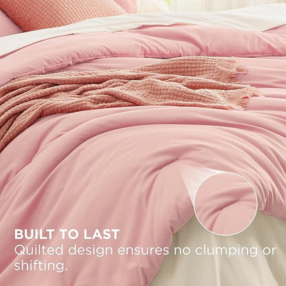 Bedsure King Size Comforter Set - 7 Pieces Pink King Bedding Set for All Seasons, Boho Contrasting Design Bed in a Bag with Comforter, Sheets, Pillowcases & Shams