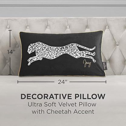 Juicy Couture Reversible Velvet Cheetah Pillow, 14" x 24" Decorative Pillow, Black