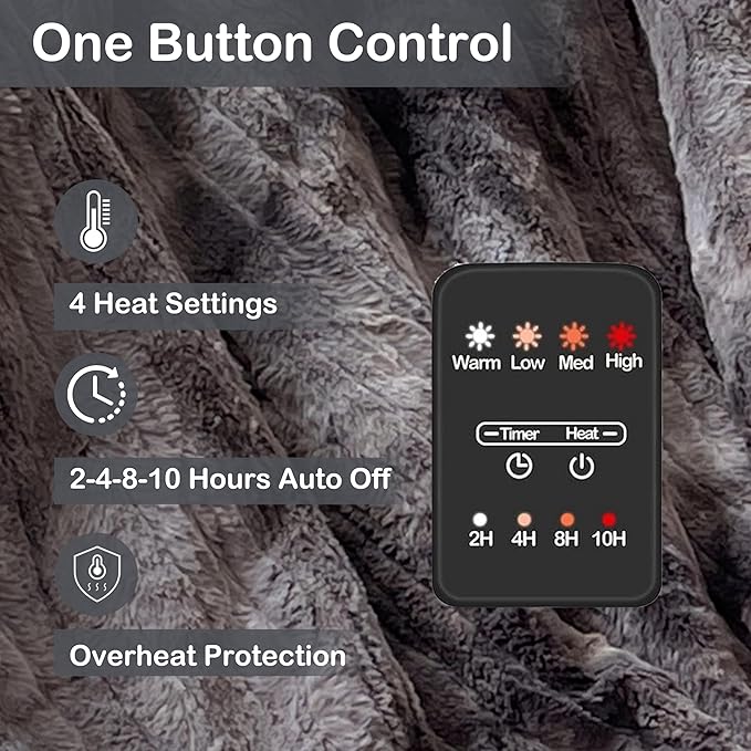 Electric Heated Blanket Throw Size 50"×60" with 4 Heating Levels & 4 Hours Auto Off, Heating Throw Plush Faux Fur, Energy Efficient, Machine Washable, Gradient Gray