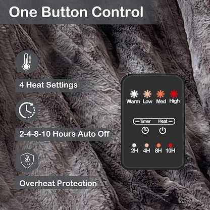 Electric Heated Blanket Throw Size 50"×60" with 4 Heating Levels & 4 Hours Auto Off, Heating Throw Plush Faux Fur, Energy Efficient, Machine Washable, Gradient Gray