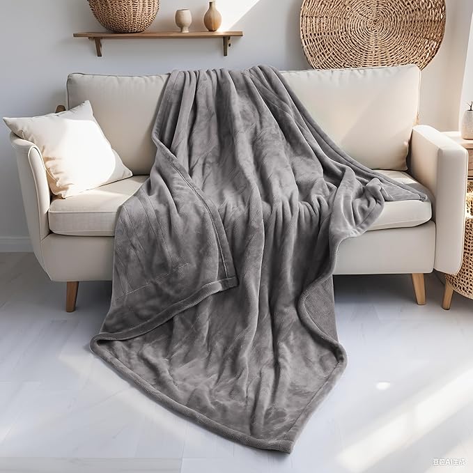 Electric Heated Blanket 50"x60" Throw Size Flannel Heated Blanket, Cozy & Warm for All Night, 5 Heat Settings & 3 Hours Auto Off, Machine Washable, Light Grey
