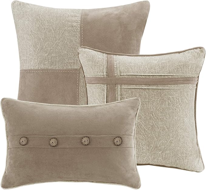 Madison Park Boone Cozy Comforter Set, Faux Suede, Deluxe Hotel Styling All Season Down Alternative Bedding Matching Shams, Decorative Pillow, California King (104 in x 92in), Rustic Tan 7 Piece