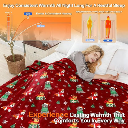 Electric Blanket Heated Throw, Soft Flannel 50"x60" Plaid Heating Blanket with 8 Hours Auto Off 10 Fast Heating Levels Machine Washable Sherpa Heated Blanket with Overheating Protection