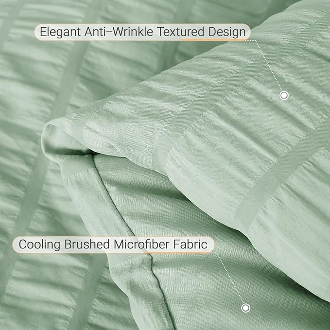 MUXHOMO 5 Pieces Twin Comforter Set, Seersucker Bed in a Bag Twin Size, All Season Luxury Bedding Set with Comforter, Flat Sheet, Fitted Sheet, Pillowcase & Sham, Sage Green