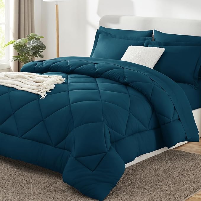 CozyLux King Size Comforter Set Lyons Blue - 7 Pieces Bed in a Bag King, Luxury Soft Bed Set for All Seasons, Bedding Set with Down Alternative Comforter, Sheets, Pillowcases & Shams