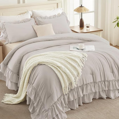 Andency Linen California King Comforter Set (104x96Inch), 3 Pieces Farmhouse Shabby Chic Ruffle Bedding Sets, Lightweight Fluffy Soft All Season Bed Set