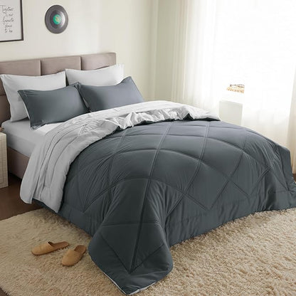 Joiedomi Full Size Comforter Set with Sheets Dark Grey, 7 Pieces Full Size Bed Set with 1 Down Alternative Comforter, 1 Flat Sheet, 1 Fitted Sheet, 2 Pillowcases and 2 Pillow Shams, Bed in a Bag