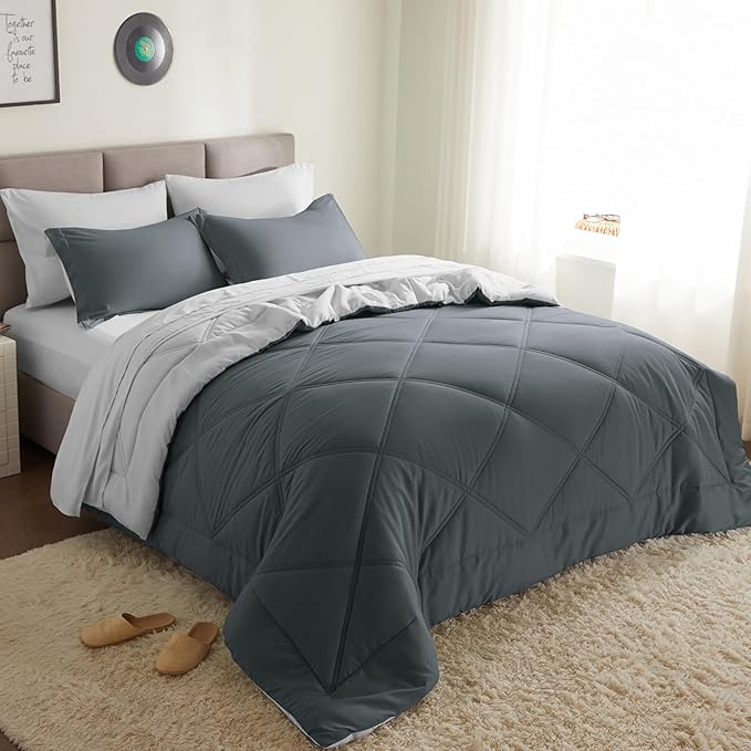 Joiedomi California King Comforter Set with Sheets Dark Grey, 7 Pieces Bedding Set with 1 Down Alternative Comforter, 1 Flat Sheet, 1 Fitted Sheet, 2 Pillowcases and 2 Pillow Shams, Bed in a Bag