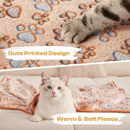 Luciphia 2 Pack 3 Blankets Super Soft Fluffy Premium Fleece Pet Blanket Flannel Throw for Dog Puppy Cat Paw Brown/Pink/White Small(23x16 inch)