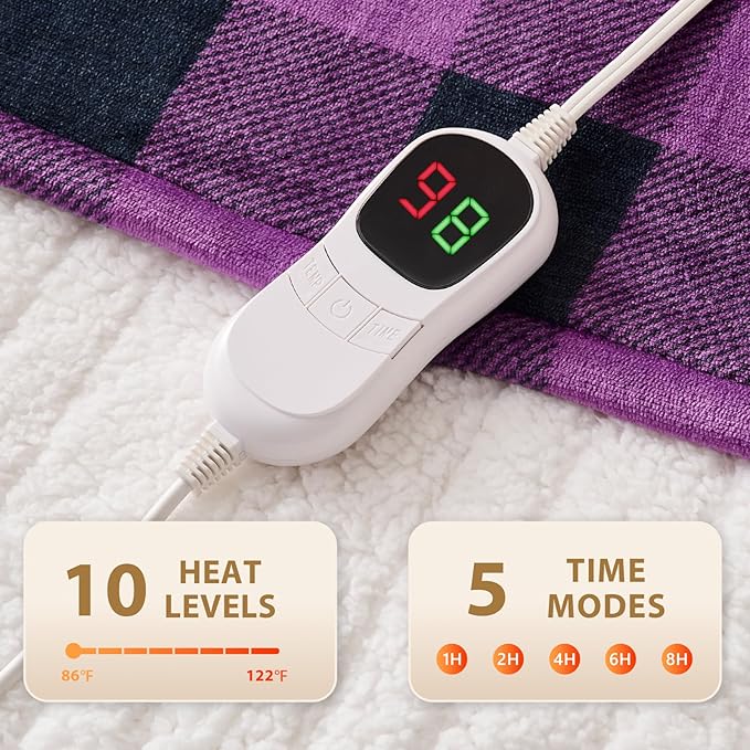 Homemate Electric Blanket Heated Twin Size - 62“x84“ Ultra Soft Cozy Flannel Heating Blanket with 10 Fast Heat Levels 8 Hours Auto Off Over-Heated Protection ETL Certification Keep Warm in Home