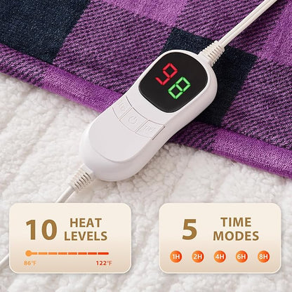 Homemate Electric Blanket Heated Twin Size - 62“x84“ Ultra Soft Cozy Flannel Heating Blanket with 10 Fast Heat Levels 8 Hours Auto Off Over-Heated Protection ETL Certification Keep Warm in Home