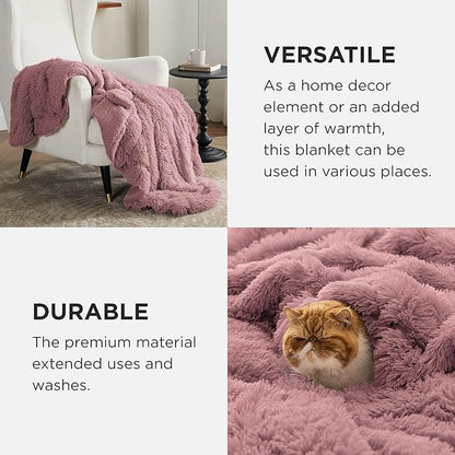 Bedsure GentleSoft Fluffy Dusty Pink Throw Blanket Gifts for Women, Girls, Soft Fleece Cozy Fuzzy Sherpa Plush Warm Minky Thick Faux Fur Throws for Couch, Dark Pink Decor Blanket Gifts for Her, 50x60