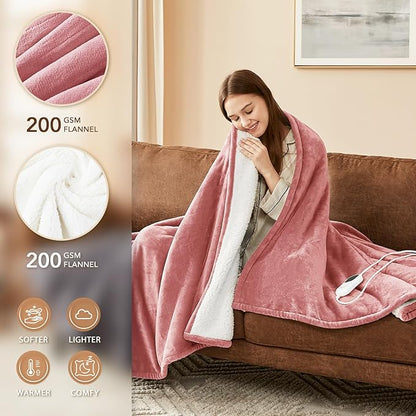 Homemate Electric Heated Blanket Twin Size - 62"x84" Heating Blanket Twin Size 1/2/4/6/8 Hours Auto-Off 10 Heat Level Over-Heat Protection Flannel Sherpa ETL Certification