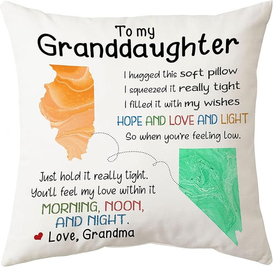 Hyturtle Personalized to My Granddaughter Pillow (Insert Included) Gifts from Grandma - Birthday for Granddaughter - State to State Custom Name Sofa Couch Cushion Home Decor Pillow