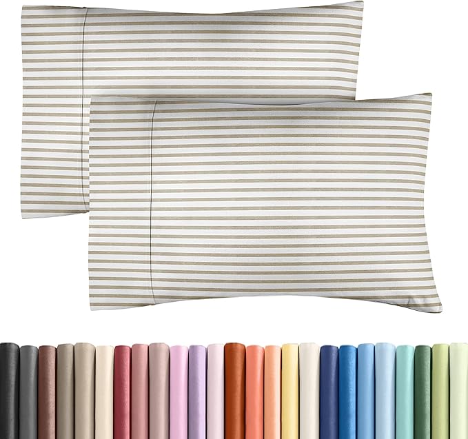 King Pillow Cases Set of 2 - Ultra Soft Hotel Quality Pillowcase Covers - Comfy, Cozy & Wrinkle Free - Shrinkage and Fade Resistant - Machine Washable Pillow Protectors - 2 Piece Set - Beige Stripes 2