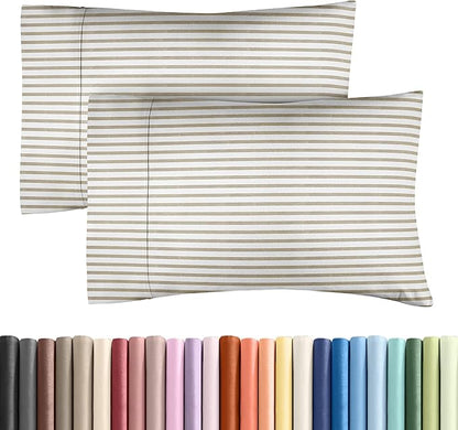 King Pillow Cases Set of 2 - Ultra Soft Hotel Quality Pillowcase Covers - Comfy, Cozy & Wrinkle Free - Shrinkage and Fade Resistant - Machine Washable Pillow Protectors - 2 Piece Set - Beige Stripes 2