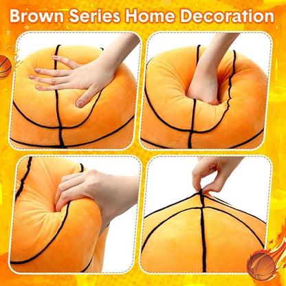 Yousoontic Basketball Pillow 10.8 Inch Fluffy Round Basketball Shaped Cushions Plush Basket Ball Throw Pillow Stuffed Plushies Sport Theme Gifts for Couch Bedroom Sofa Room Decorations