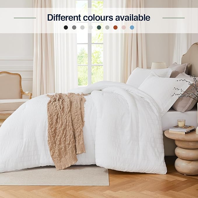 White King Comforter Set - 3 Pieces Seersucker Lightweight Bedding Comforter Sets - All Seasons Cozy Modern Bed Sets for Women Men