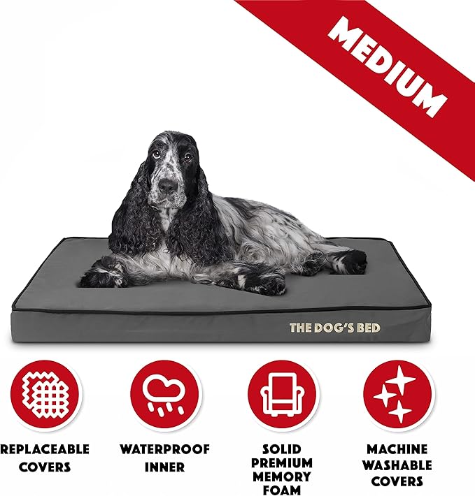 The Dog’s Bed Orthopedic Memory Foam Dog Bed Mattress, Oxford Fabric, Grey with Black Trim, M, 3-Inch