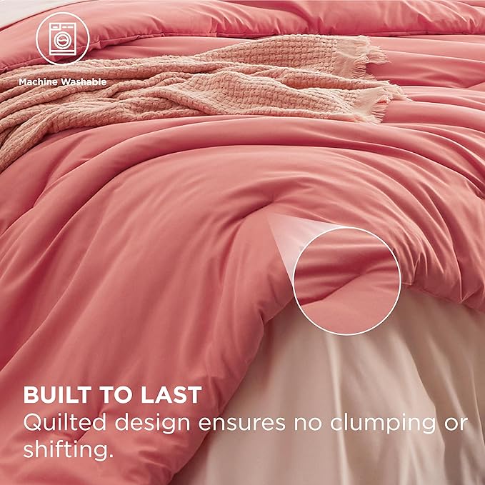 Bedsure Queen Comforter Set - 7 Pieces Coral Queen Bedding Set for All Seasons, Boho Contrasting Design Bed in a Bag with Comforter, Sheets, Pillowcases & Shams