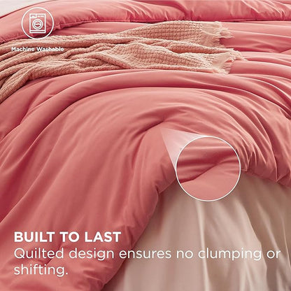 Bedsure Full Size Comforter Set - 7 Pieces Coral Full Bedding Set for All Seasons, Boho Contrasting Design Bed in a Bag with Comforter, Sheets, Pillowcases & Shams