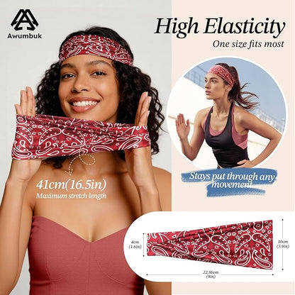 Headbands for Women, 8 Pack Non-Slip Moisture Wicking Sports Wide Head Bands, Stretchy Elastic Fabric, Multiple Colors Securing Hair for Fashion, Sports, Yoga, Running, Daily Life