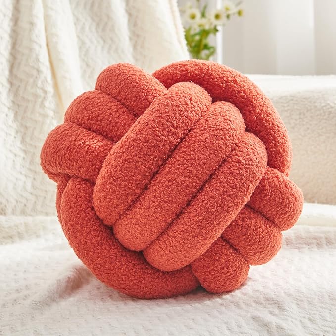 Petrella Knot Pillow Ball Round Throw Pillows Home Decor Cushion Decorative Aesthetic Throw Pillows，Lambswool Grapefruit 8inch