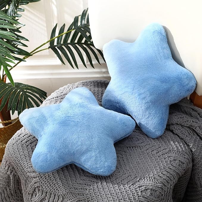 2 Pcs 11 Inch Star Pillow Decorative Star Shaped Throw Pillow Gift Cute Aesthetic Soft Plush Floor Cushions Room Decor for Bedroom Living Room Sofa Bed(Blue)