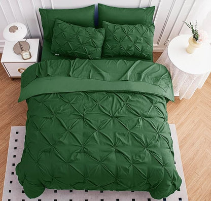 LANE LINEN Comforter Set Full Size - 7 Piece Classic Pintuck Bed in a Bag - Includes 1 Comforter, 1 Flat Sheet, 1 Deep Pocket Sheet, 2 Pillowcases, 2 Shams - Hotel-Style Comfort at Home - Olive Green | Durable daily use, Hotel sleep feel, Smooth microf...