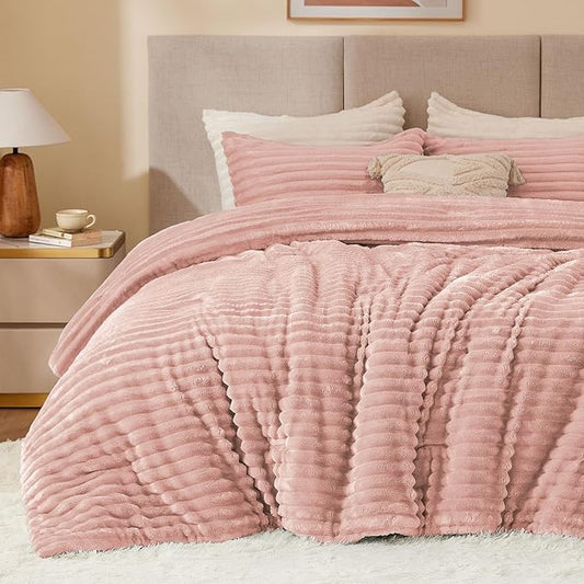 BEDELITE Fleece Twin Comforter Set -Super Soft & Warm Fluffy Dusty Pink Bedding, Luxury Fuzzy Heavy Bed Set for Winter with 1 Pillow case